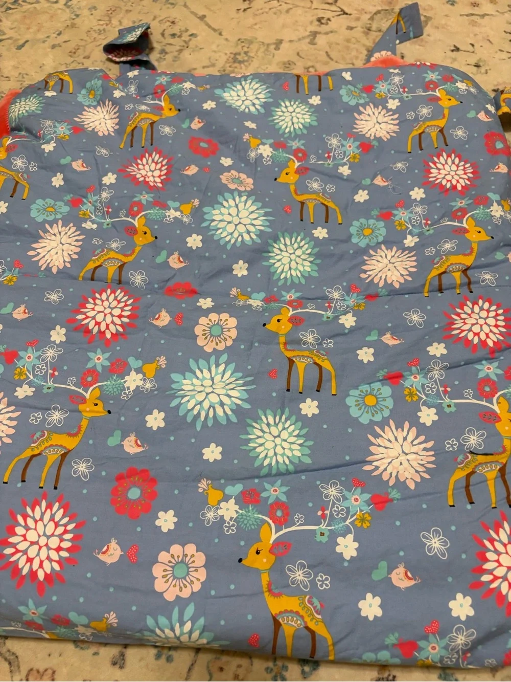 Matilda Jane. Blue Floral & Deer Ruffle Sleeping bag. Like New!